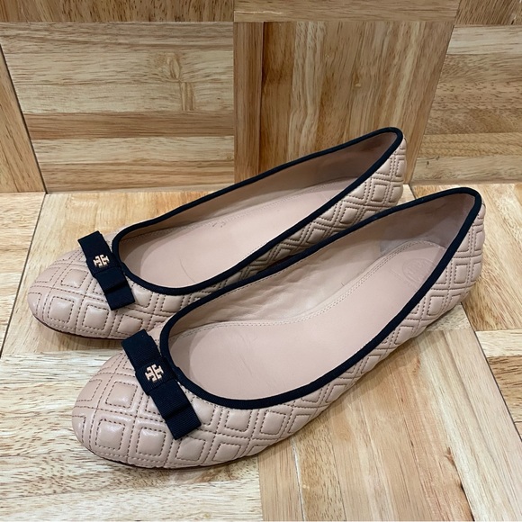 TORY BURCH Marion Quilted Ballet Flat North Nappa Gross Grain Quilt Stitch 10.5 - Picture 3 of 13